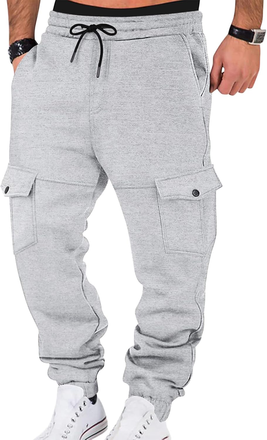 Mens Fleece Cargo Sweatpants with Pockets for Comfort and Style