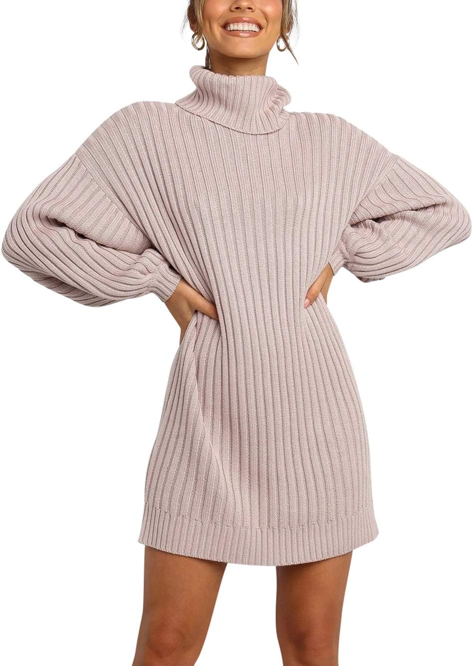 Oversized Sweater Dress for Women - Turtleneck Batwing Style