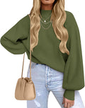 ZESICA Womens Casual Turtleneck Lantern Sleeve Ribbed Pullover