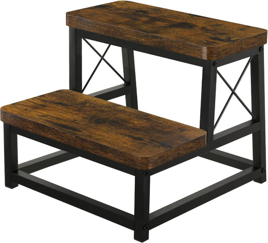 YINMIT Wooden Step Stool for Adults, Heavy Duty 2 Tier Design