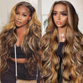28 Inch Honey Blonde Ombre Highlight 13x6 Lace Front Wig - Natural