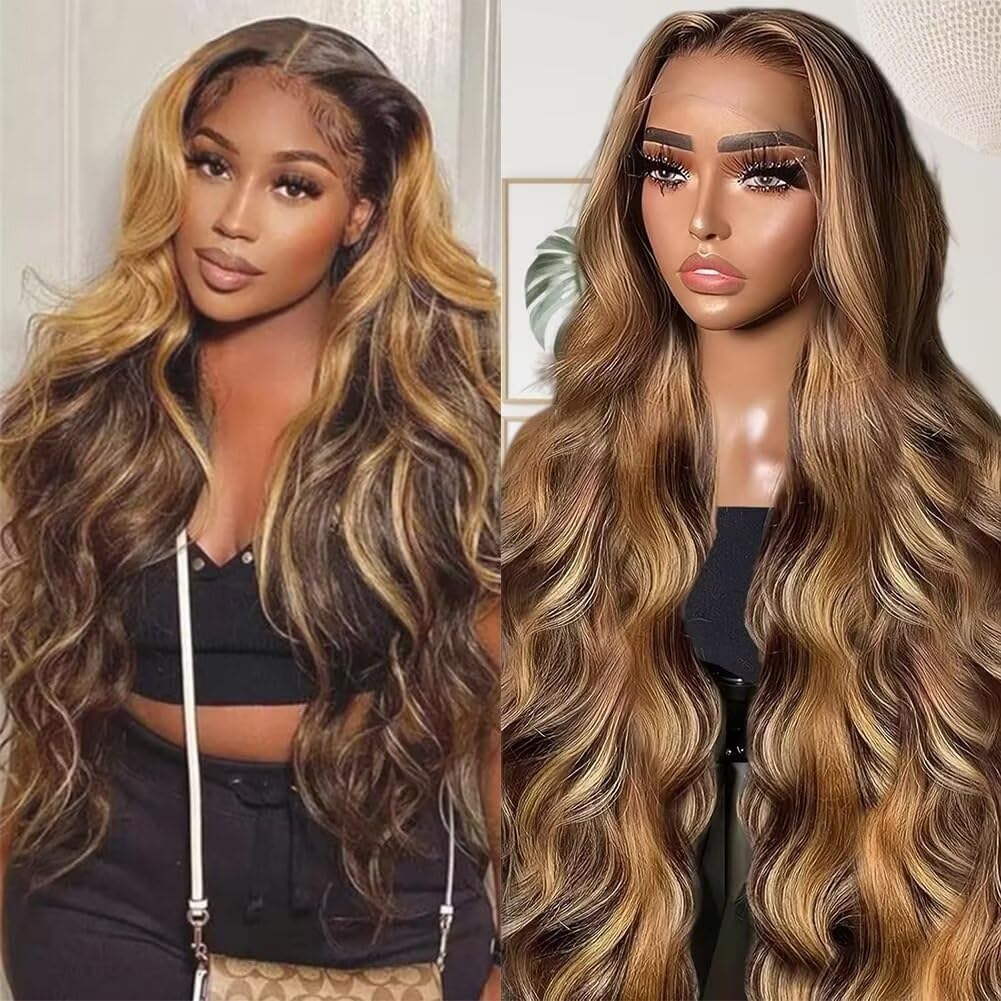 28 Inch Honey Blonde Ombre Highlight Lace Front Wig for Women