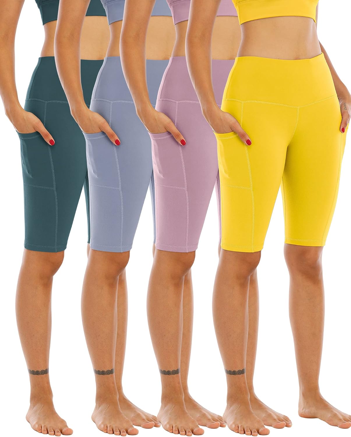 Biker Yoga Shorts with Pockets for Women - 4 Pack Value Set