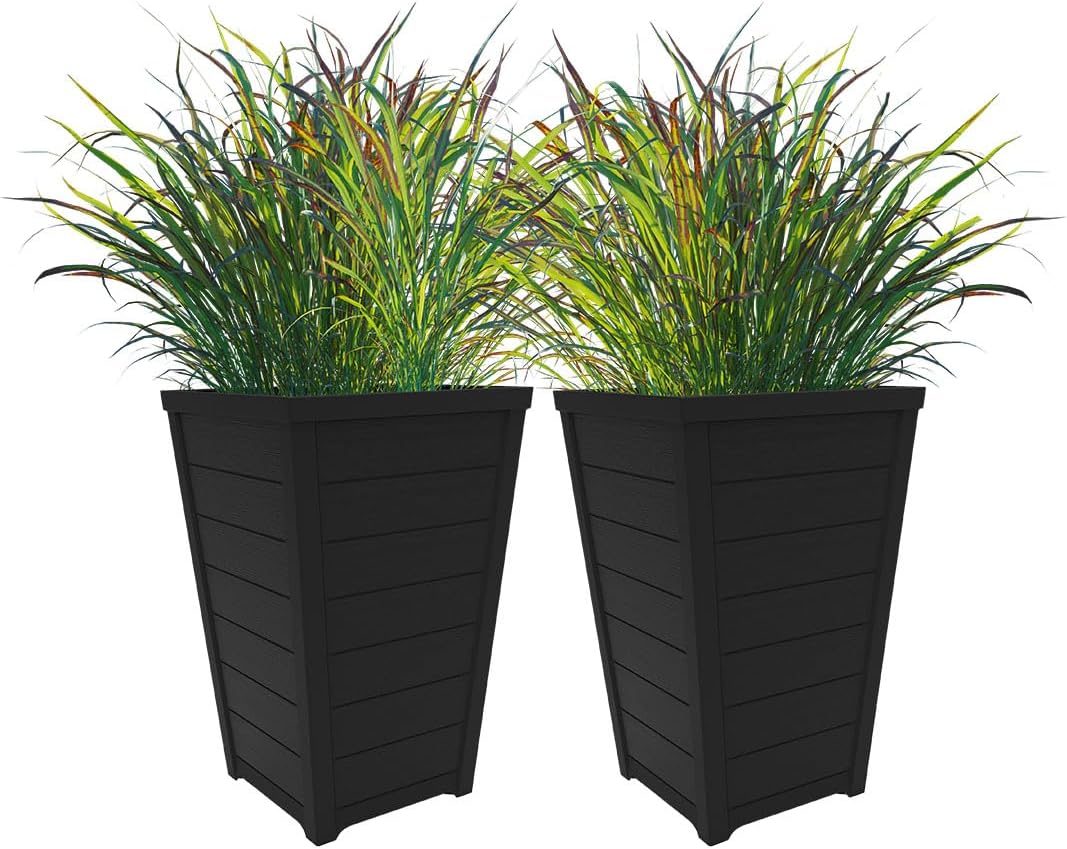 Keter Set of 2 Resin Modern Outdoor Flower Pots for Decor