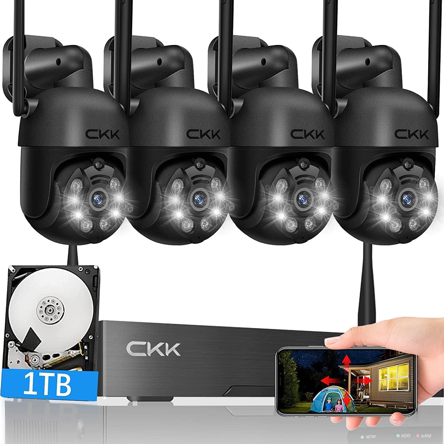CKK Wireless Security Camera System with 1TB HDD and 4 PTZ Cameras