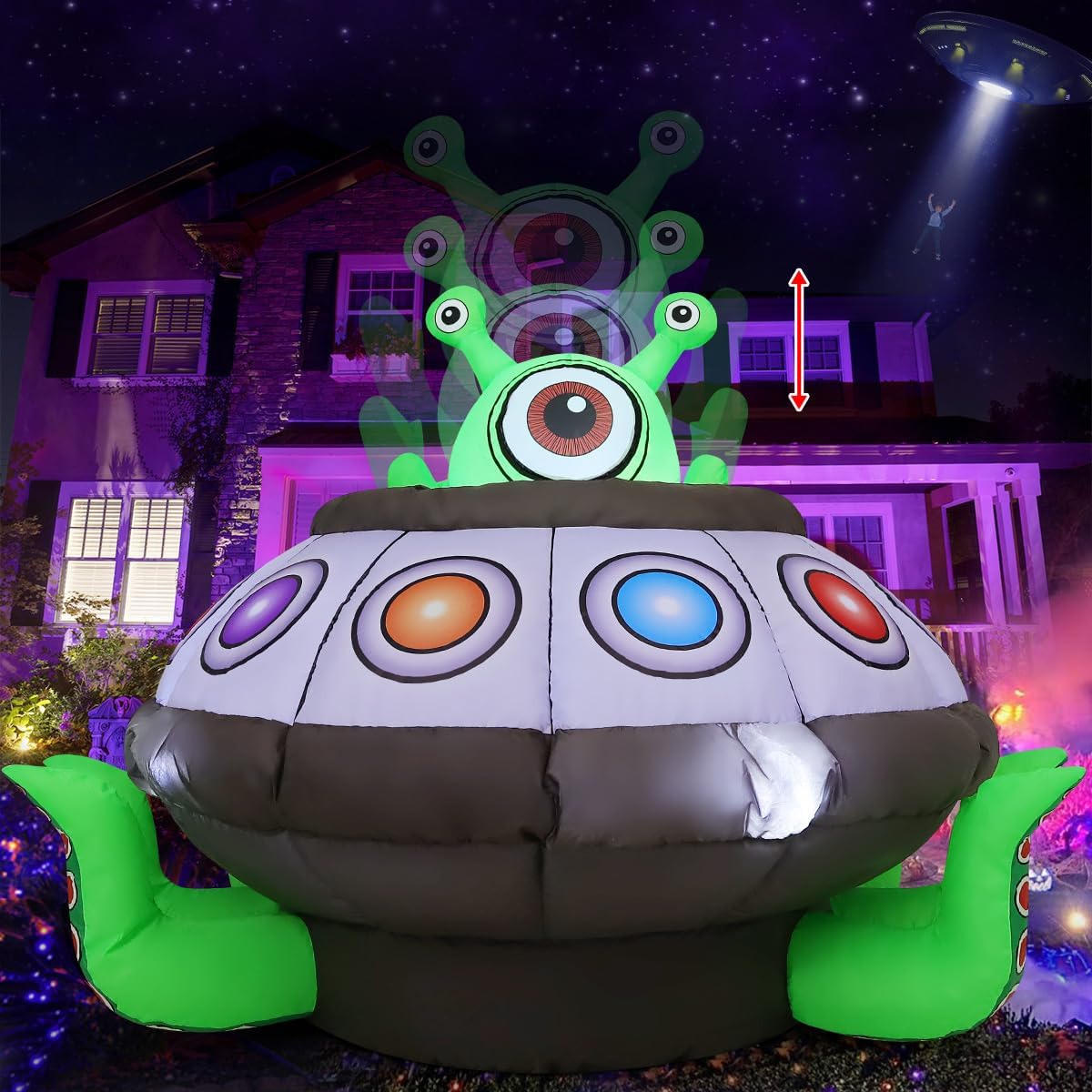 5.2 FT Halloween Inflatables Animated Alien with Spaceship