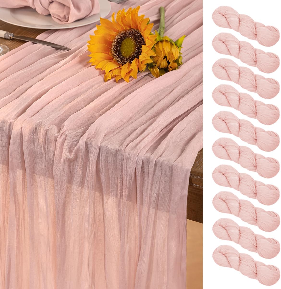 Pink Cheesecloth Table Runner Set for Elegant Fall Decor