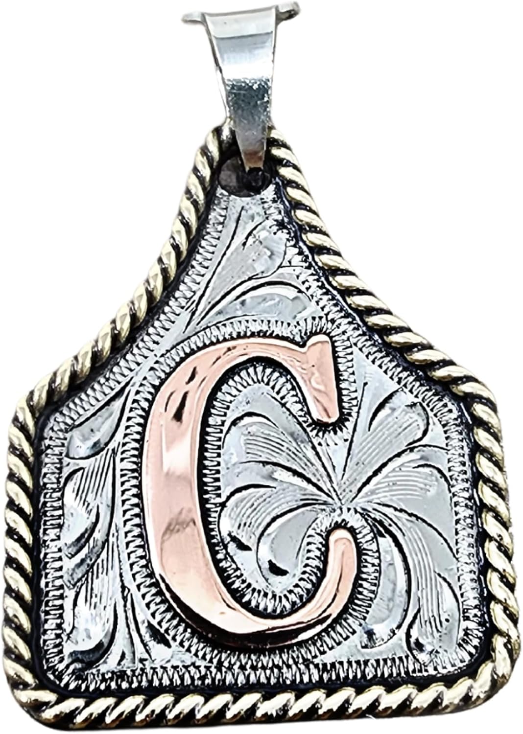 Custom Handmade Cow Tag Necklace with Copper Initial Pendant