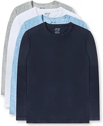 Brix Boys' Long Sleeve Tees - Soft Cotton 4-Pack Shirts