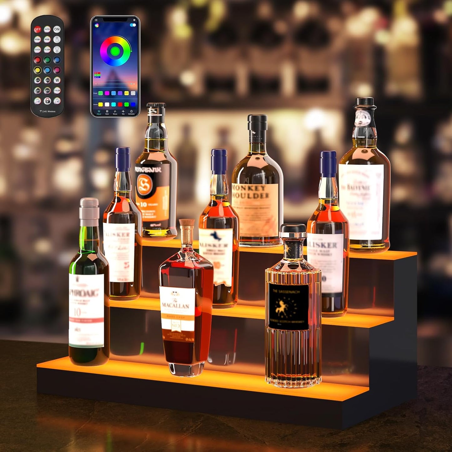 VEVOR LED Lighted Liquor Bottle Display for Home Bar Shelf