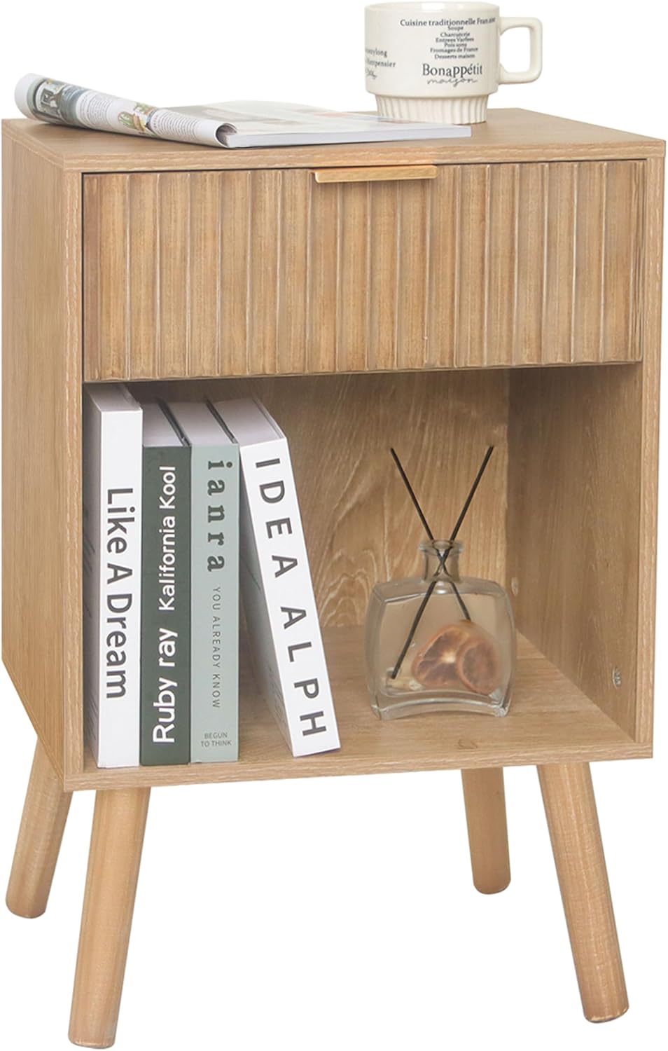 Mid Century Night Stand with Drawer for Small Spaces