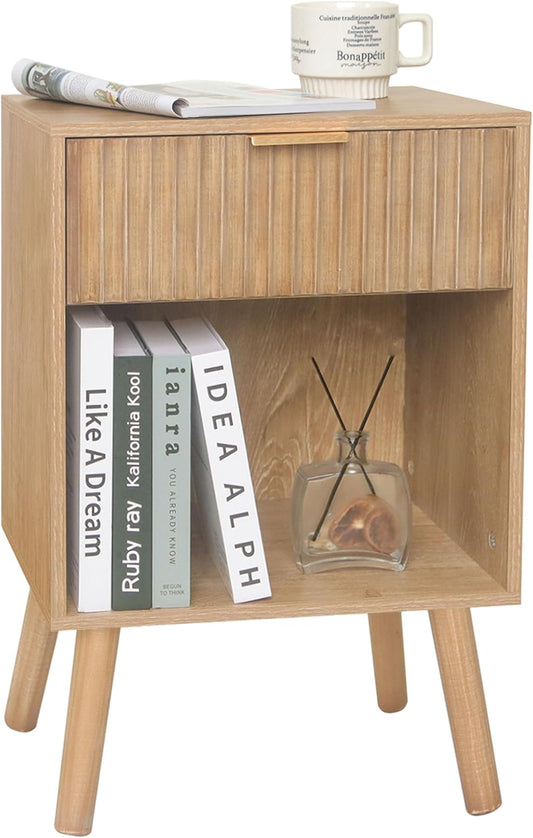 Mid Century Night Stand with Drawer for Small Spaces