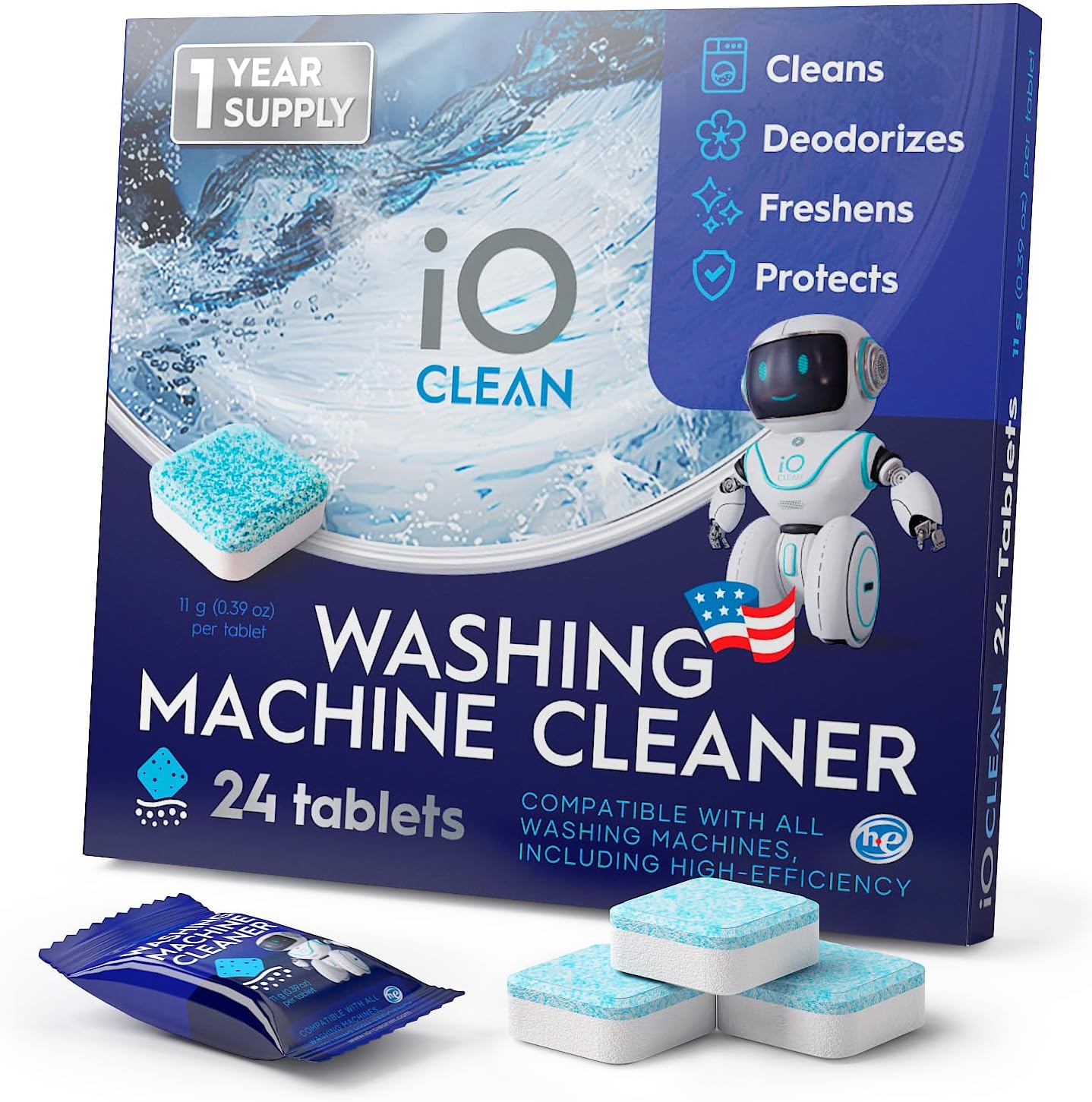 iO CLEAN Washing Machine Tablets - Deep Clean & Descaling for HE Washers