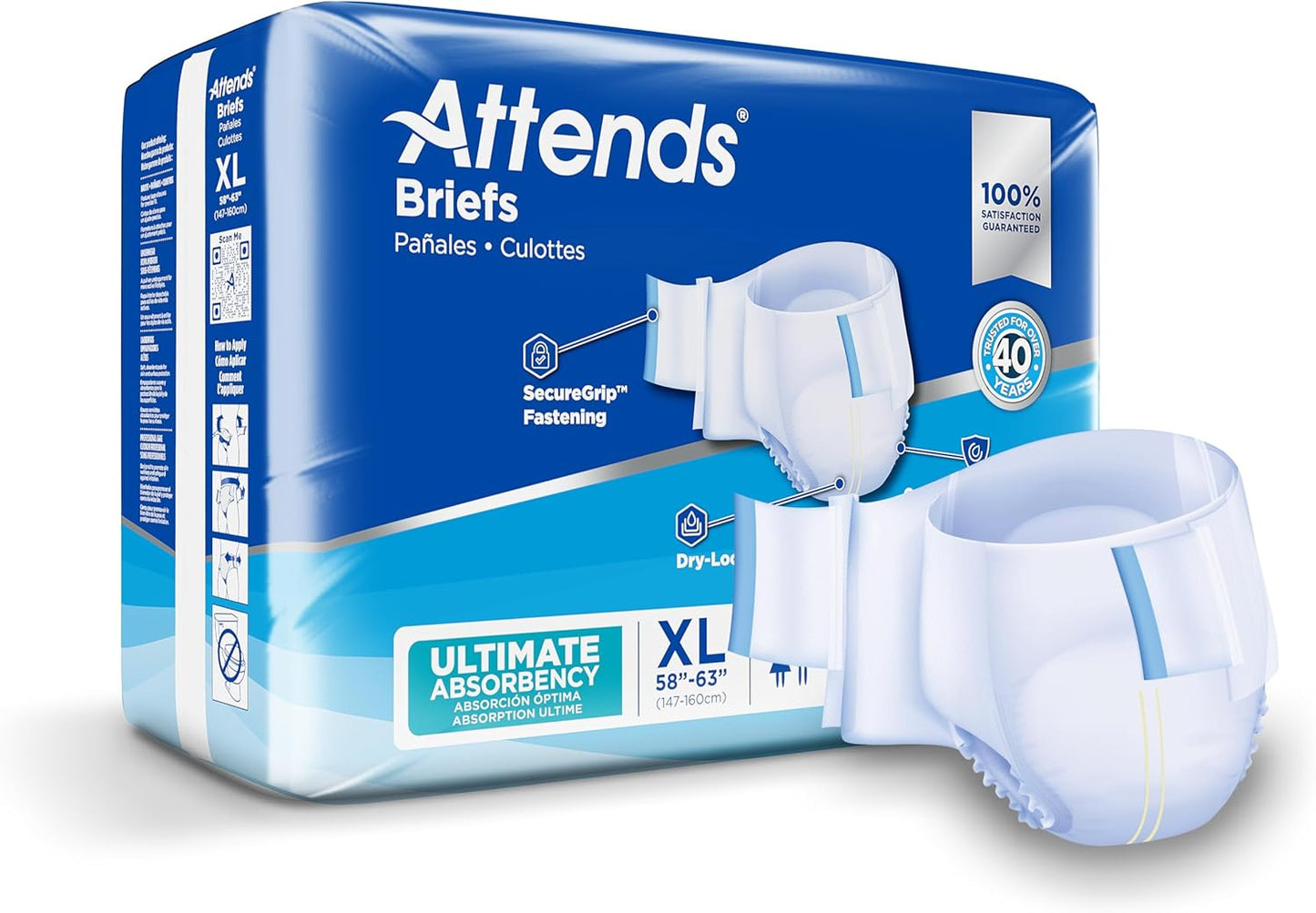 Attends X-Large Adult Briefs: SecureGrip Closure, Ultimate Absorbency