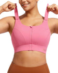 Adjustable High Support Sports Bras for Women with Zip Front Design