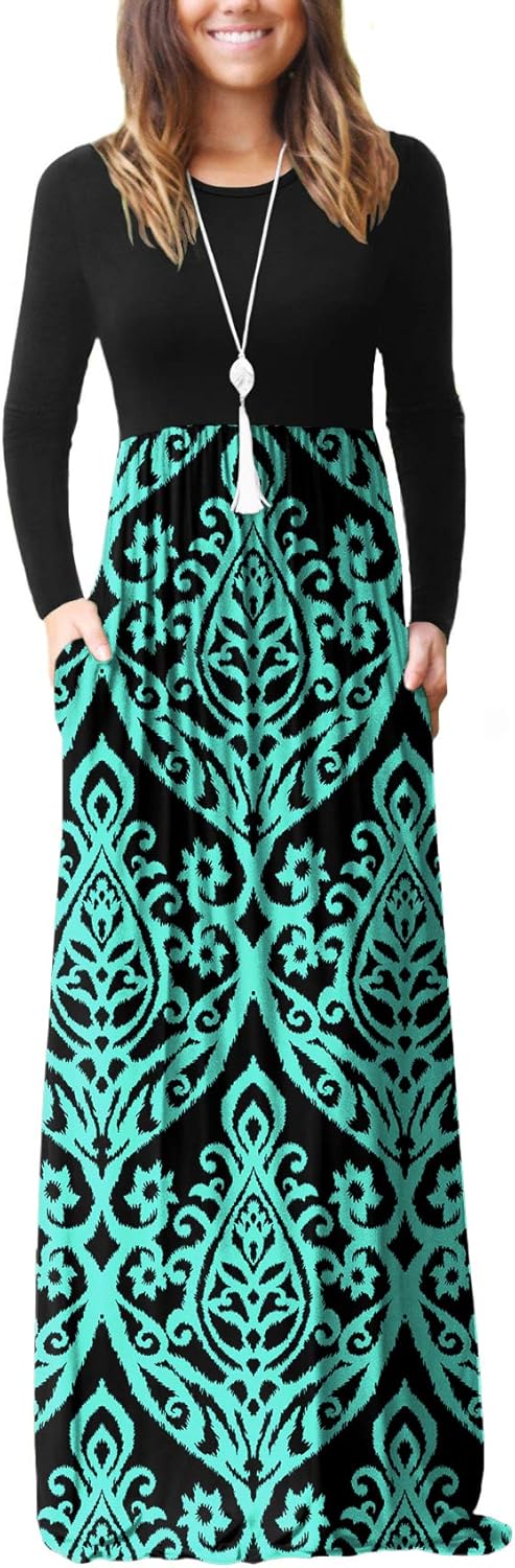 GRECERELLE Women Long Sleeve Casual Maxi Dress with Pockets