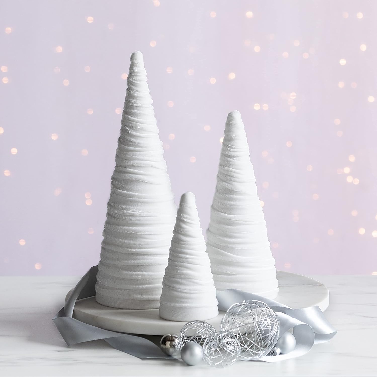 Light Ivory Velvet Cones Set of 3 for Elegant Decor