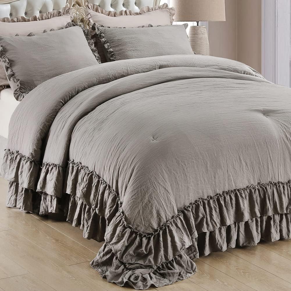 Masaca Grey Shabby Comforter Set Queen for Vintage Farmhouse Style
