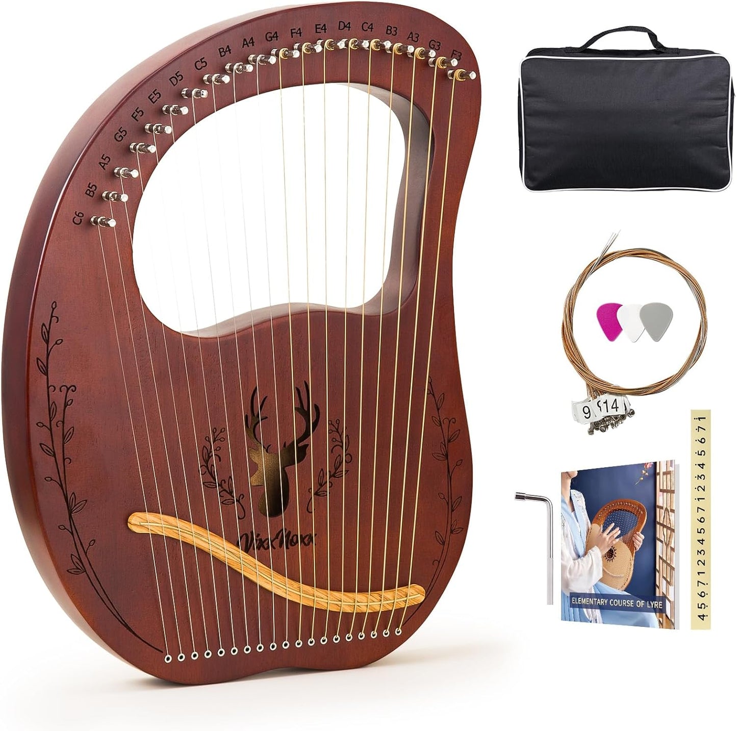 19-String Mahogany Lyre Harp Kit for Beginners and Adults