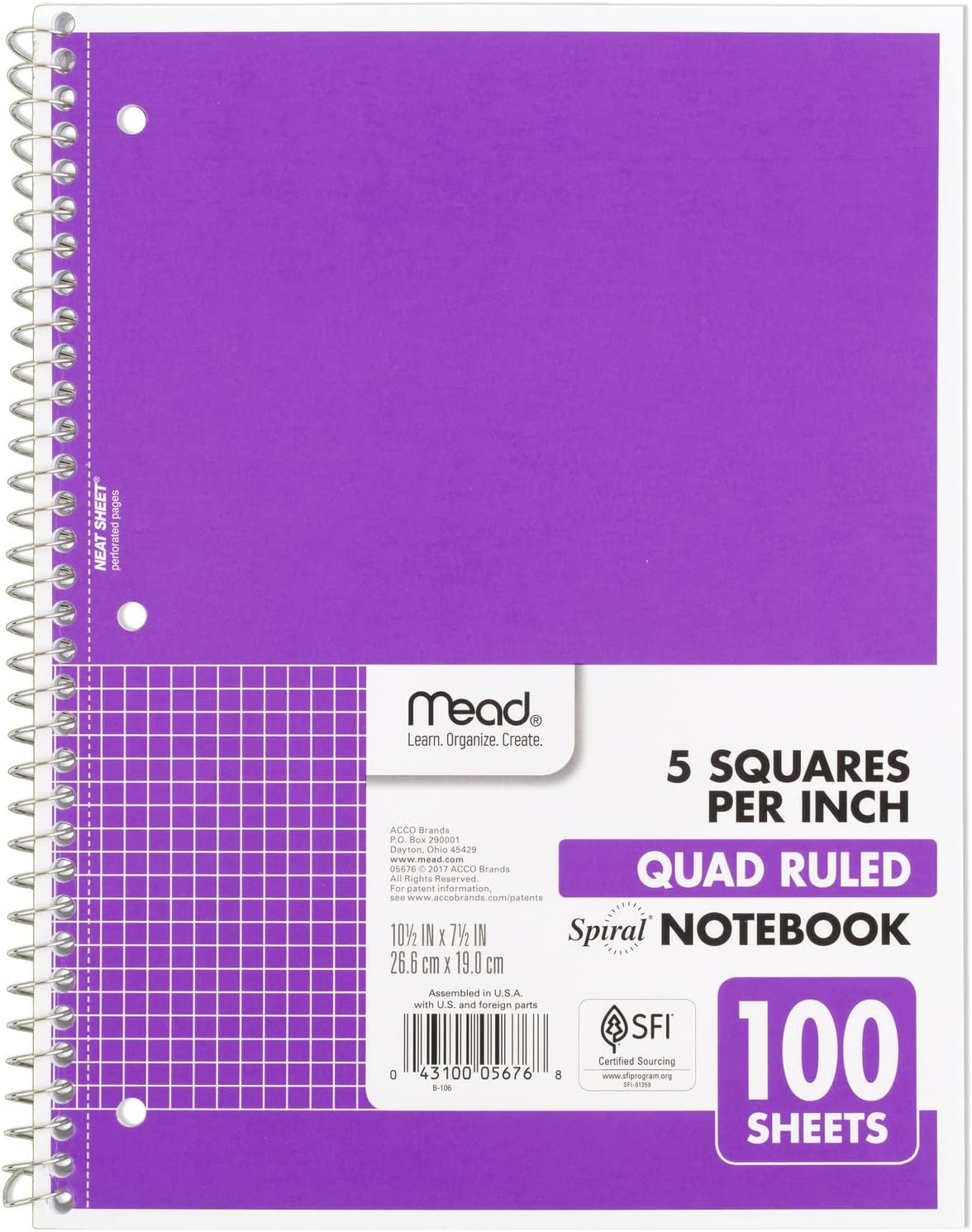 Mead 1-Subject Graph Notebook | 100 Sheets | Purple