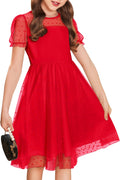 Arshiner Girls Dress Contrast Mesh Puffy Short Sleeve A Line Special