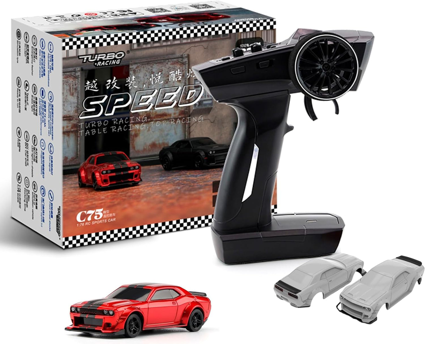 TurboRC 1:76 Mini Sports Car with Remote Control and LED Lights