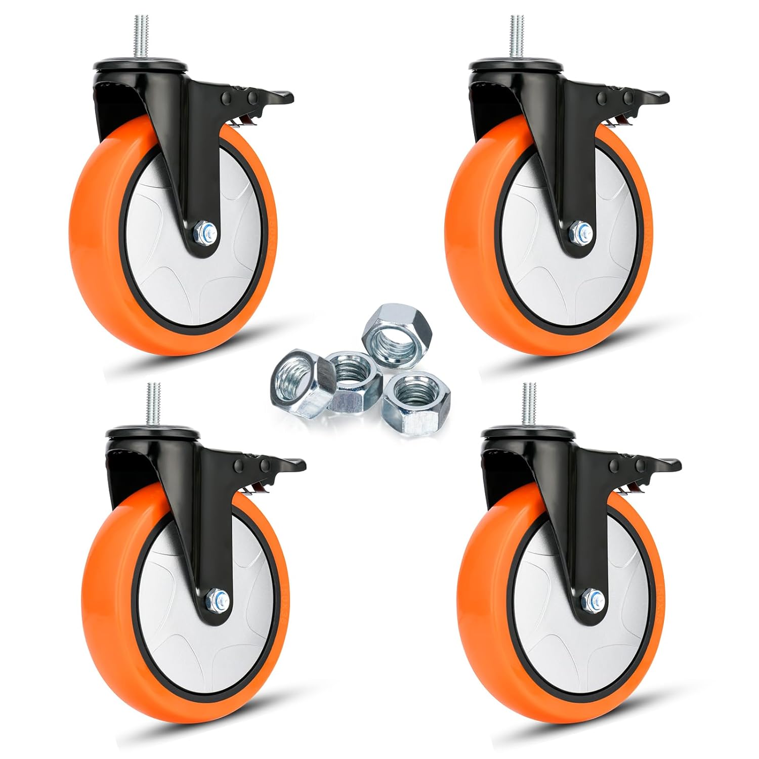Heavy Duty Stem Caster Wheels Set of 4 with Dual Locking Brakes