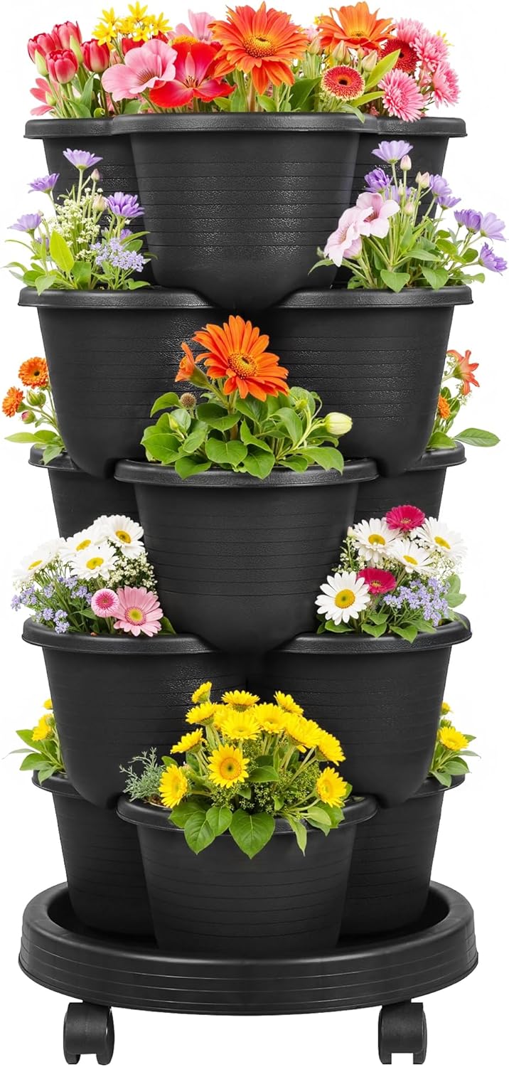 VECELO 5 Tier Vertical Garden Planter for Strawberries & Herbs