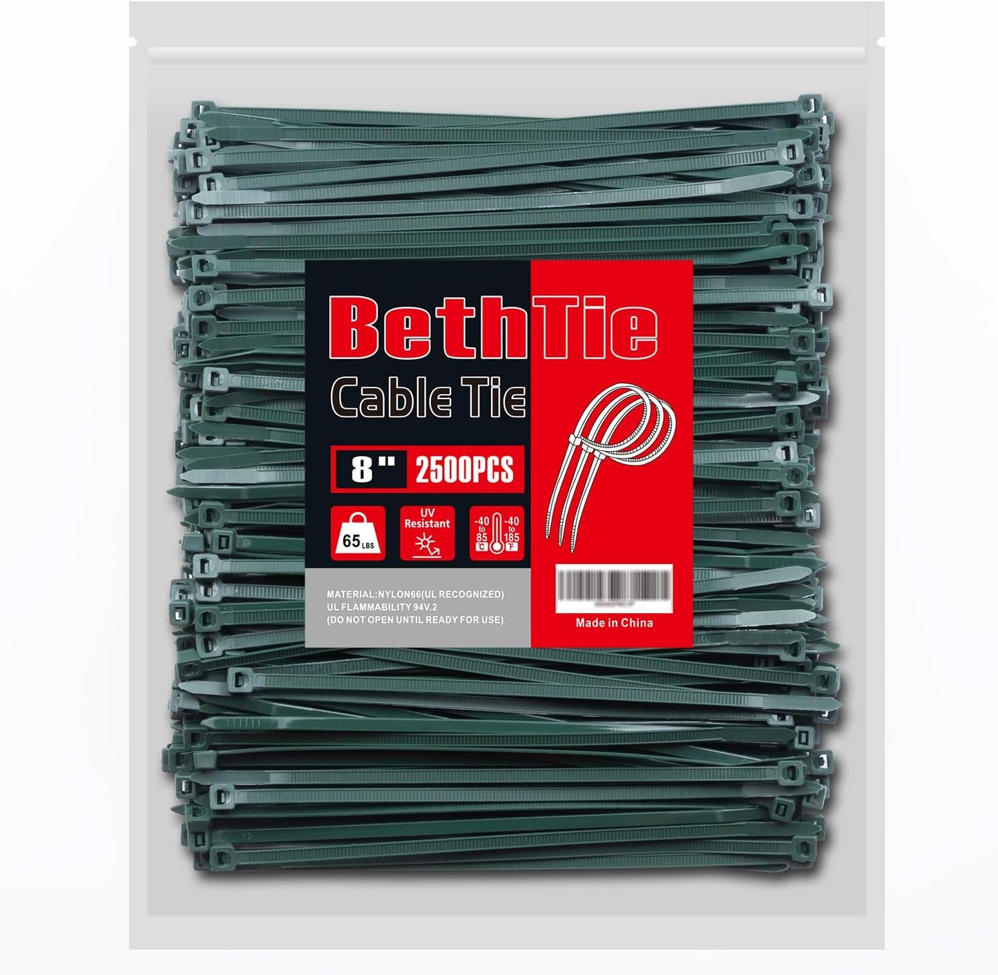 8 Inch Dark Green Zip Ties for Strong Indoor and Outdoor Use