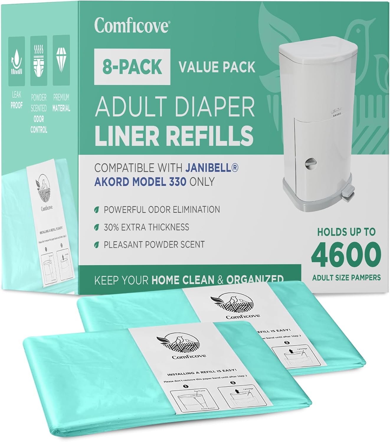 8 Pack Adult Diaper Liner Refills for Janibell Akord 330 Model