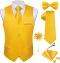 Mens Satin Suit Vest and Tie Set - 8PC Formal Waistcoat Set DiBanGu