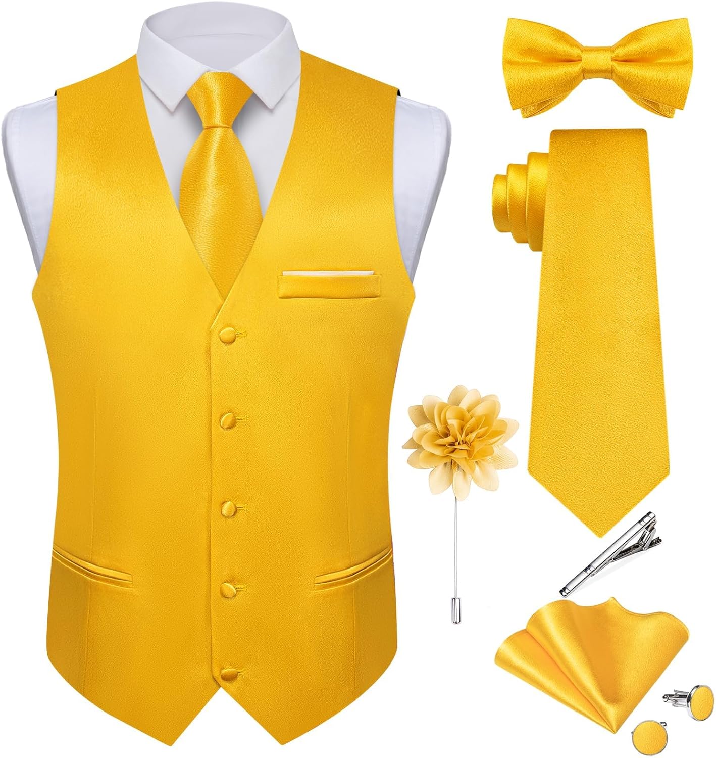 DiBanGu Mens Satin Suit Vest and Tie Set for Formal Occasions