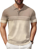 Men's Knit Polo Shirt Striped Short Sleeve - Lightweight Casual Fit