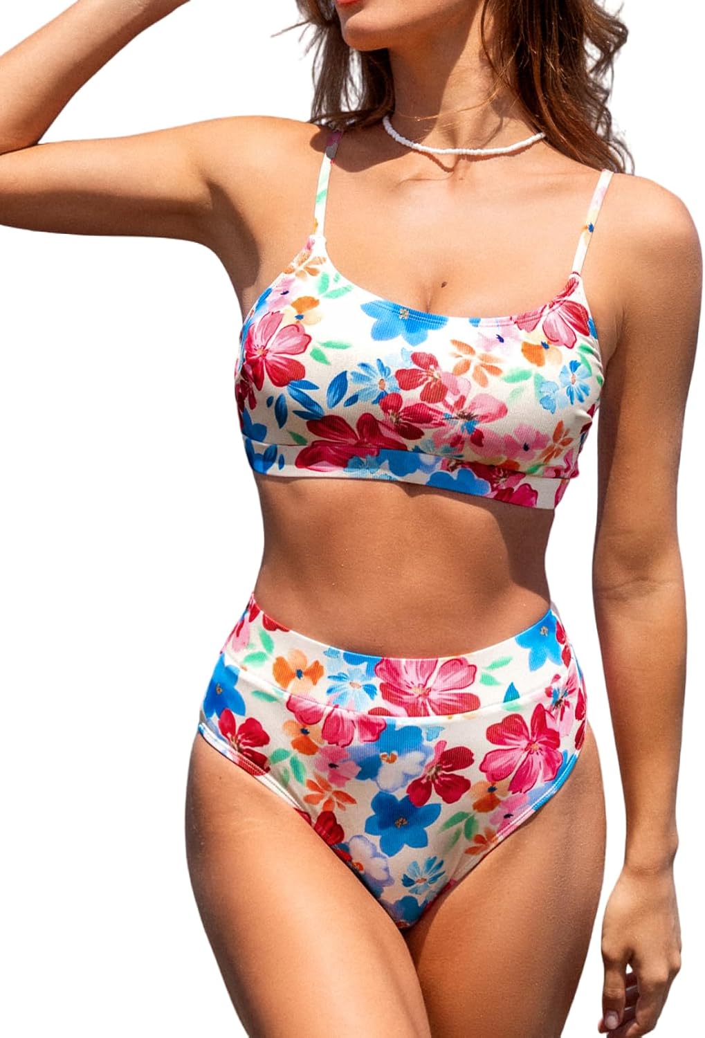 CUPSHE Women's High Waisted Bikini Set with Adjustable Straps