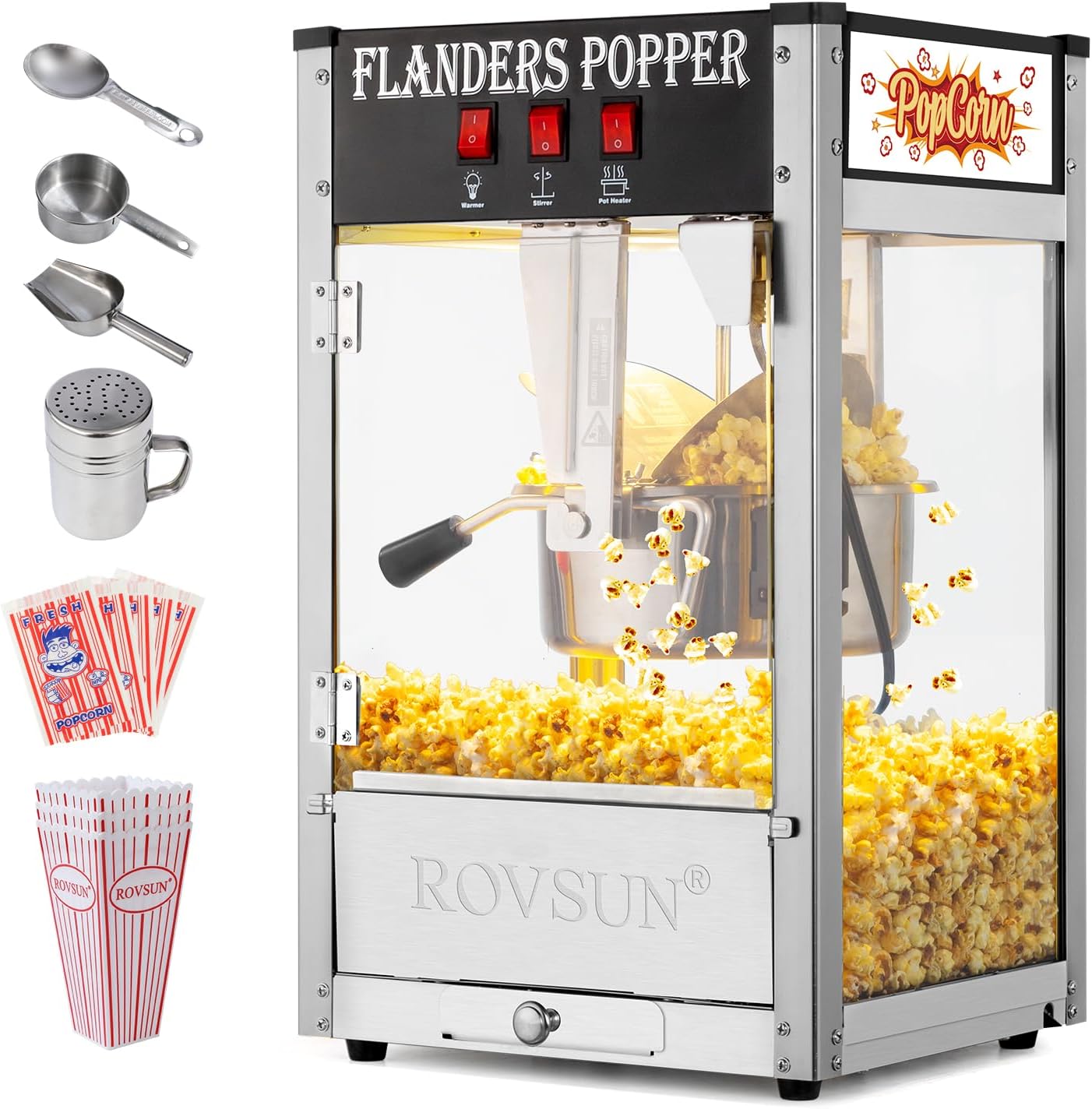 Bonnlo 8oz Popcorn Machine: Makes 32 Cups! Stainless Steel Accessories