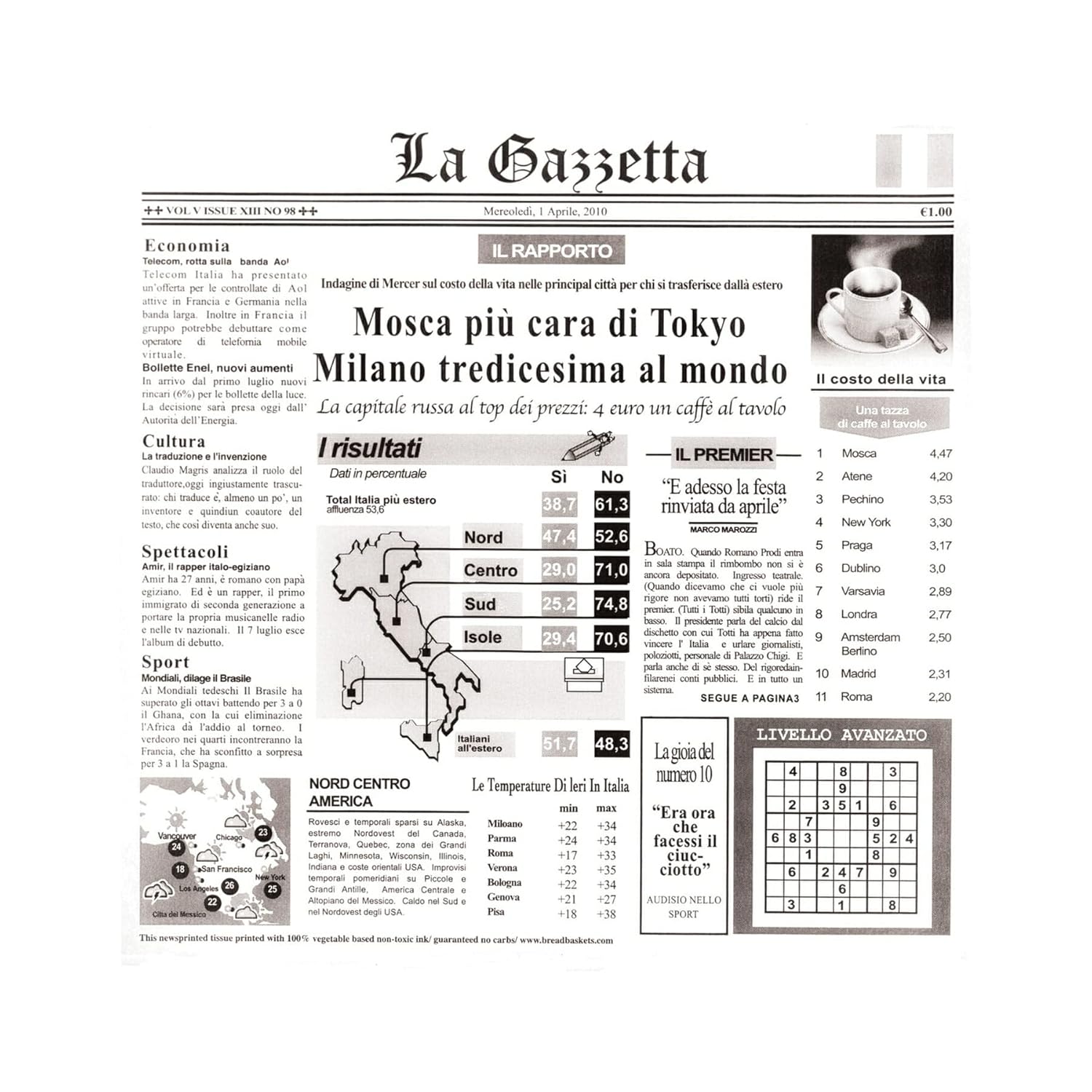 G.E.T. 12 in x 12 in White Food-Safe Italian Newsprint Liners