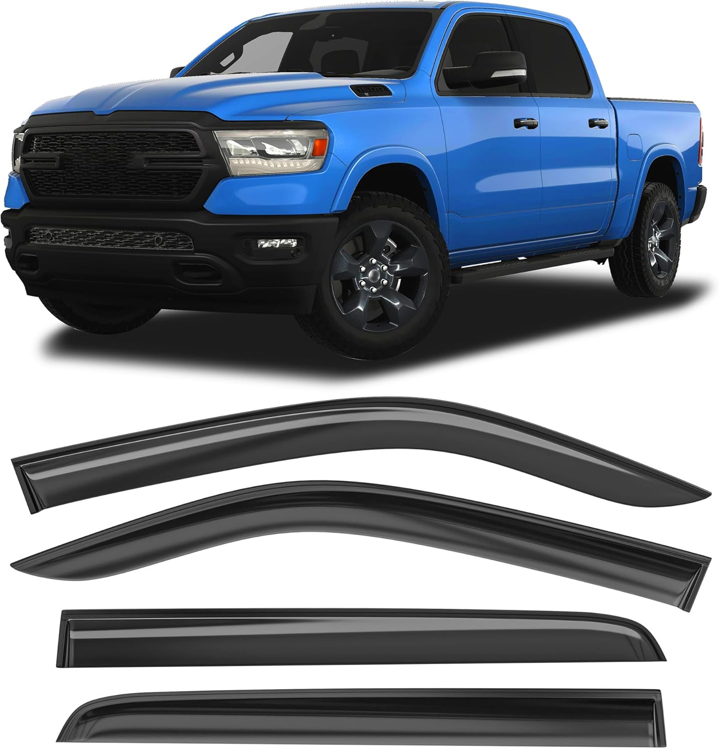 Shatterproof Taped-On Window Deflectors for Dodge Ram 1500 Crew Cab