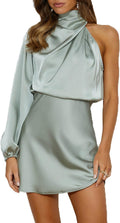 Women's Satin One Shoulder Long Sleeve Mini Dress - Chic