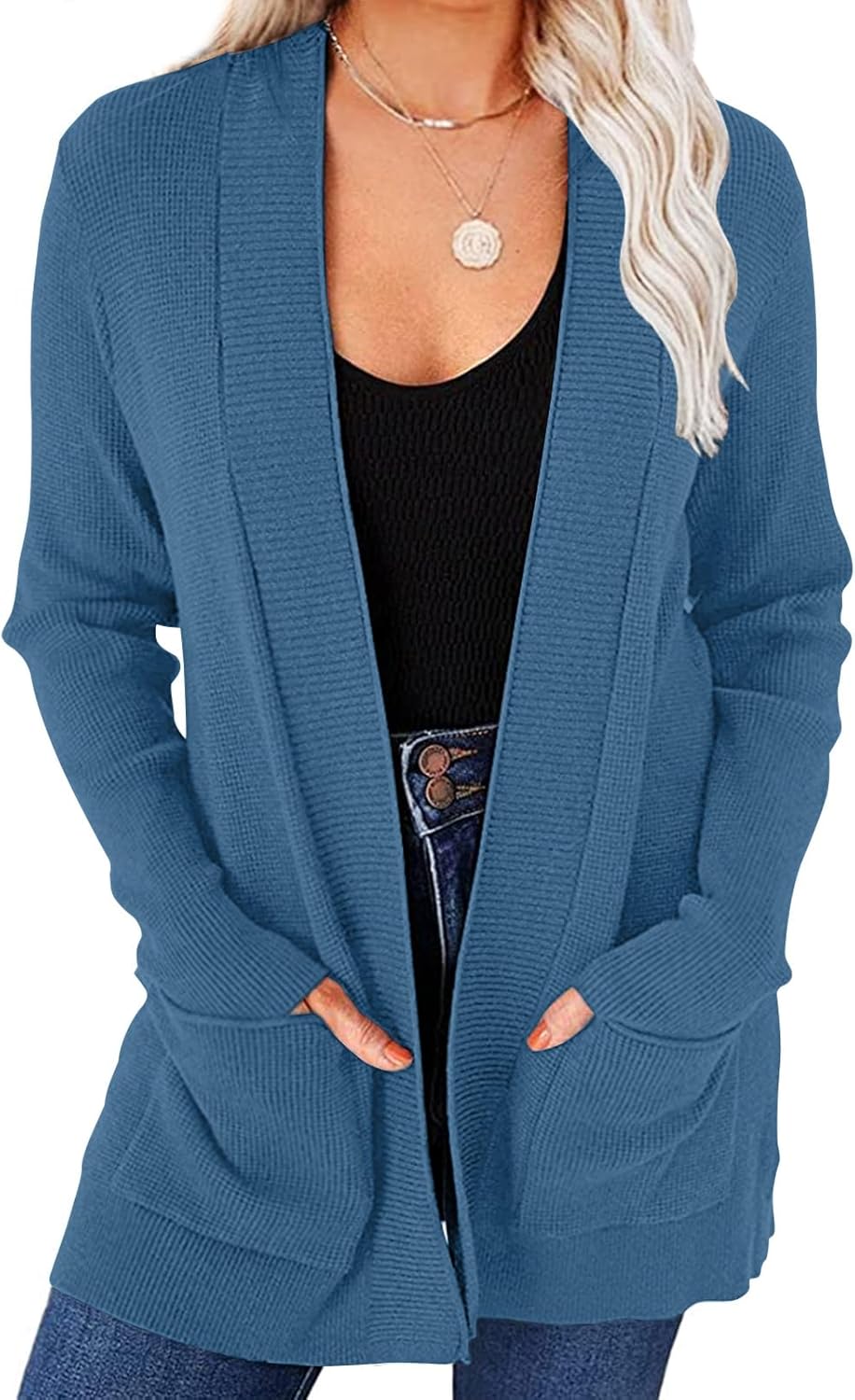Cozy Open Front Waffle Knit Cardigan for Women - Perfect Fit