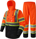 Hi-Vis Reflective Rain Jacket and Pants Set - Waterproof Work Suit