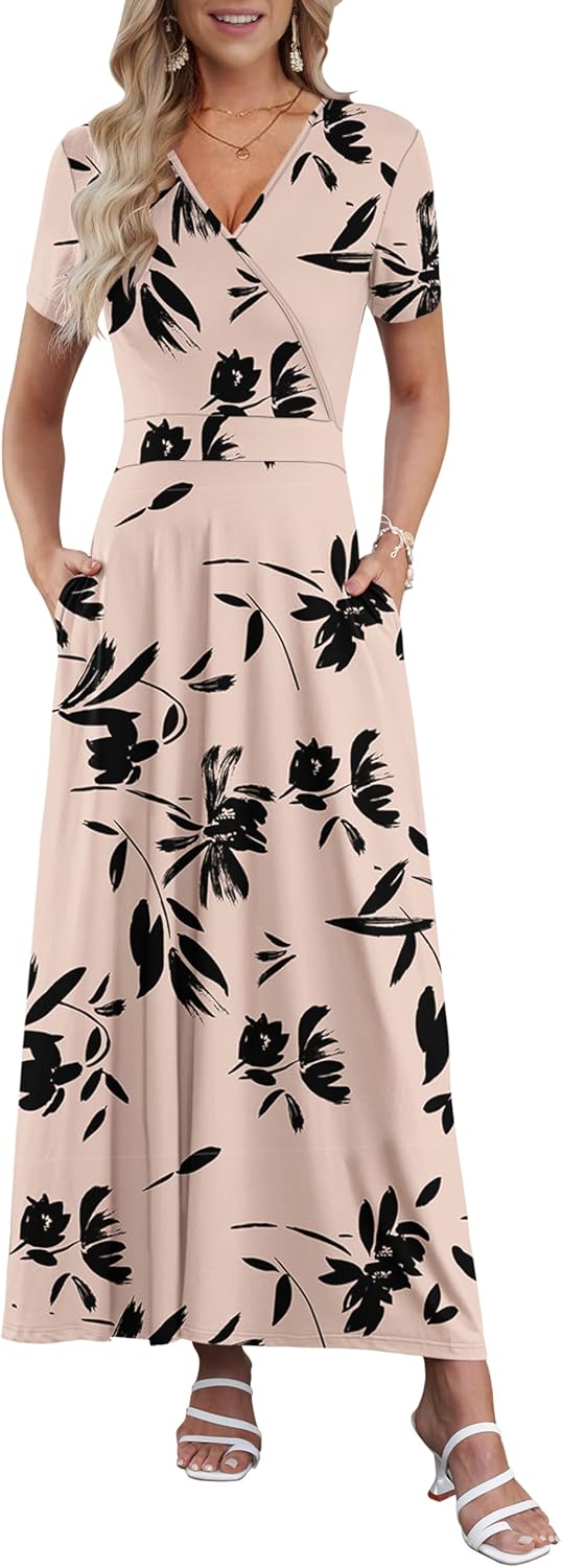 AUSELILY Maxi Dresses for Women with Pockets and Floral Print