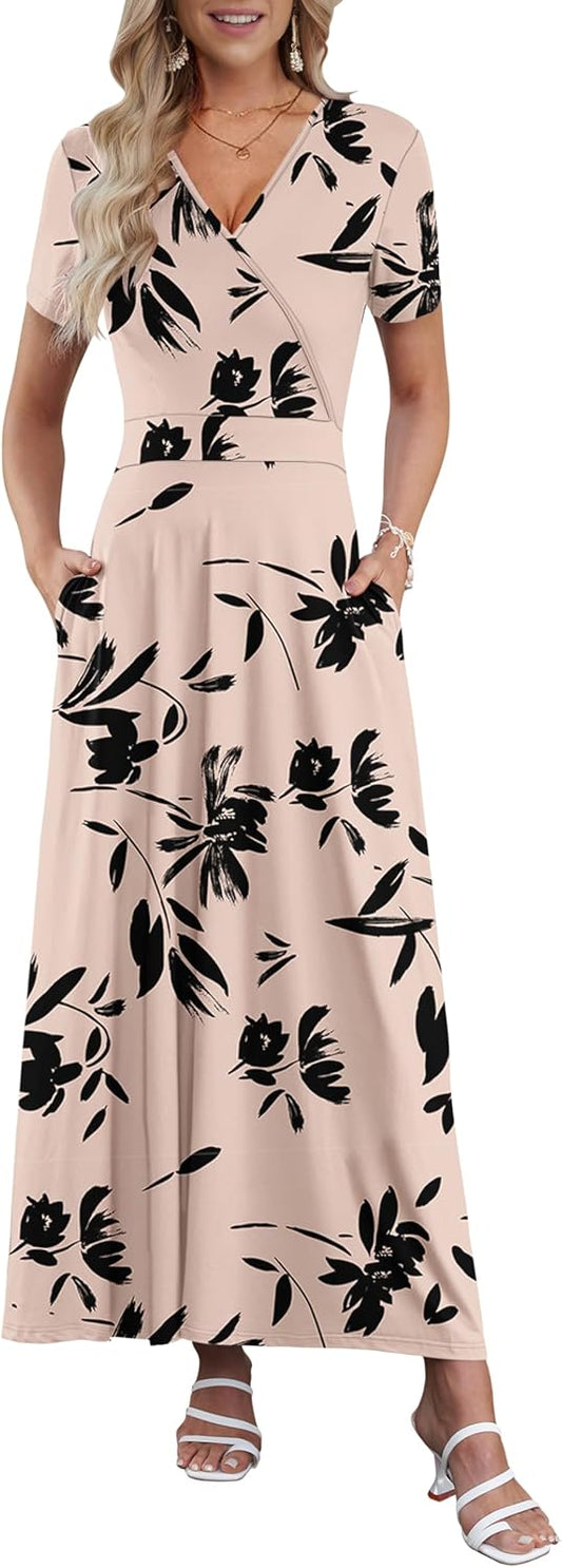 AUSELILY Maxi Dresses for Women with Pockets and Floral Print