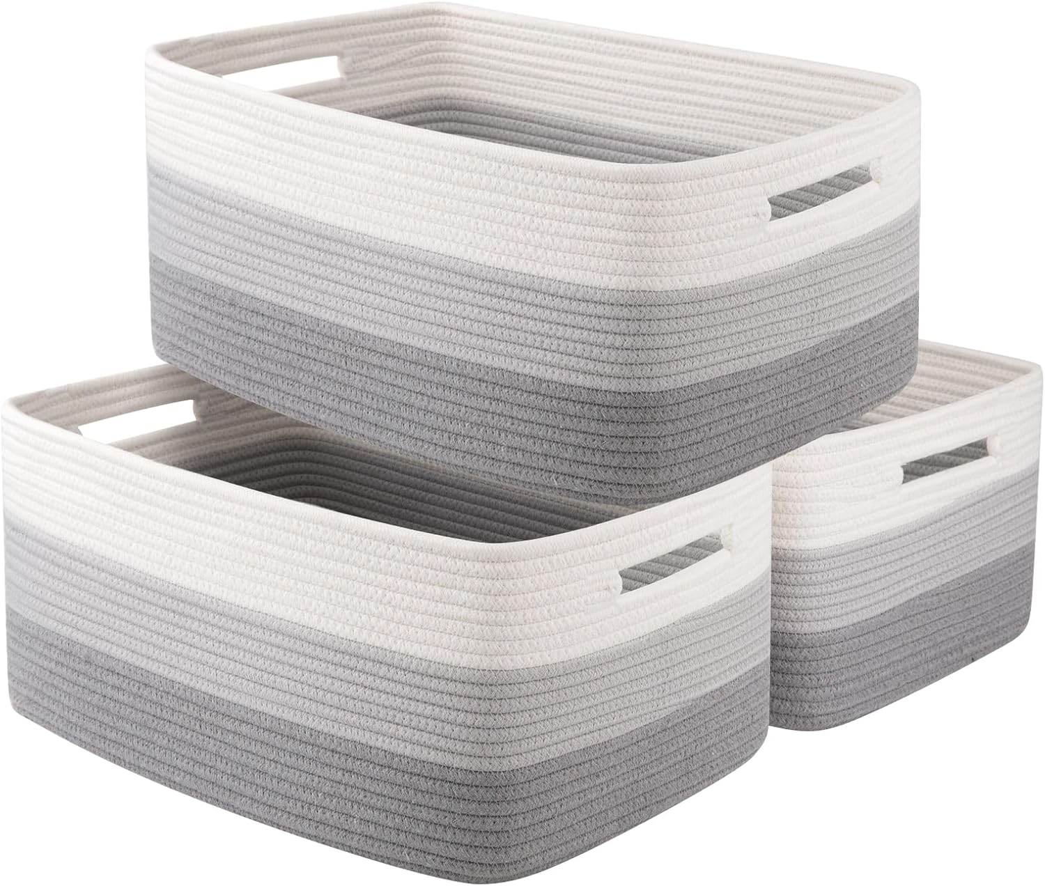 Large Storage Basket for Organizing - Woven Rope Bins 3 Pack