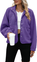 Womens Fleece Sherpa Jacket Button-Down Short Coat - Warm Fit