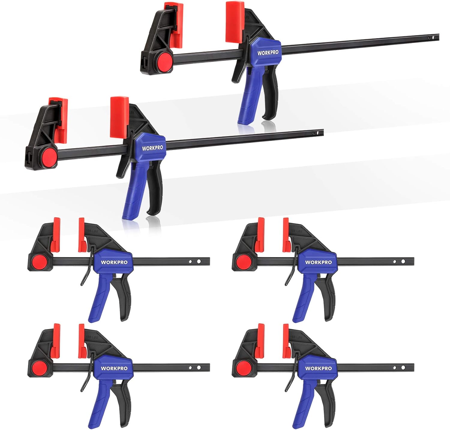 WORKPRO Bar Clamps Set for Woodworking, 6-Pack One-Handed Clamps
