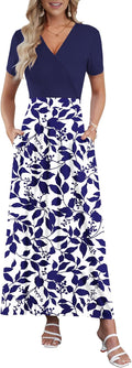 Maxi Dress for Women Floral Ankle-Length Beach Dress with Pockets