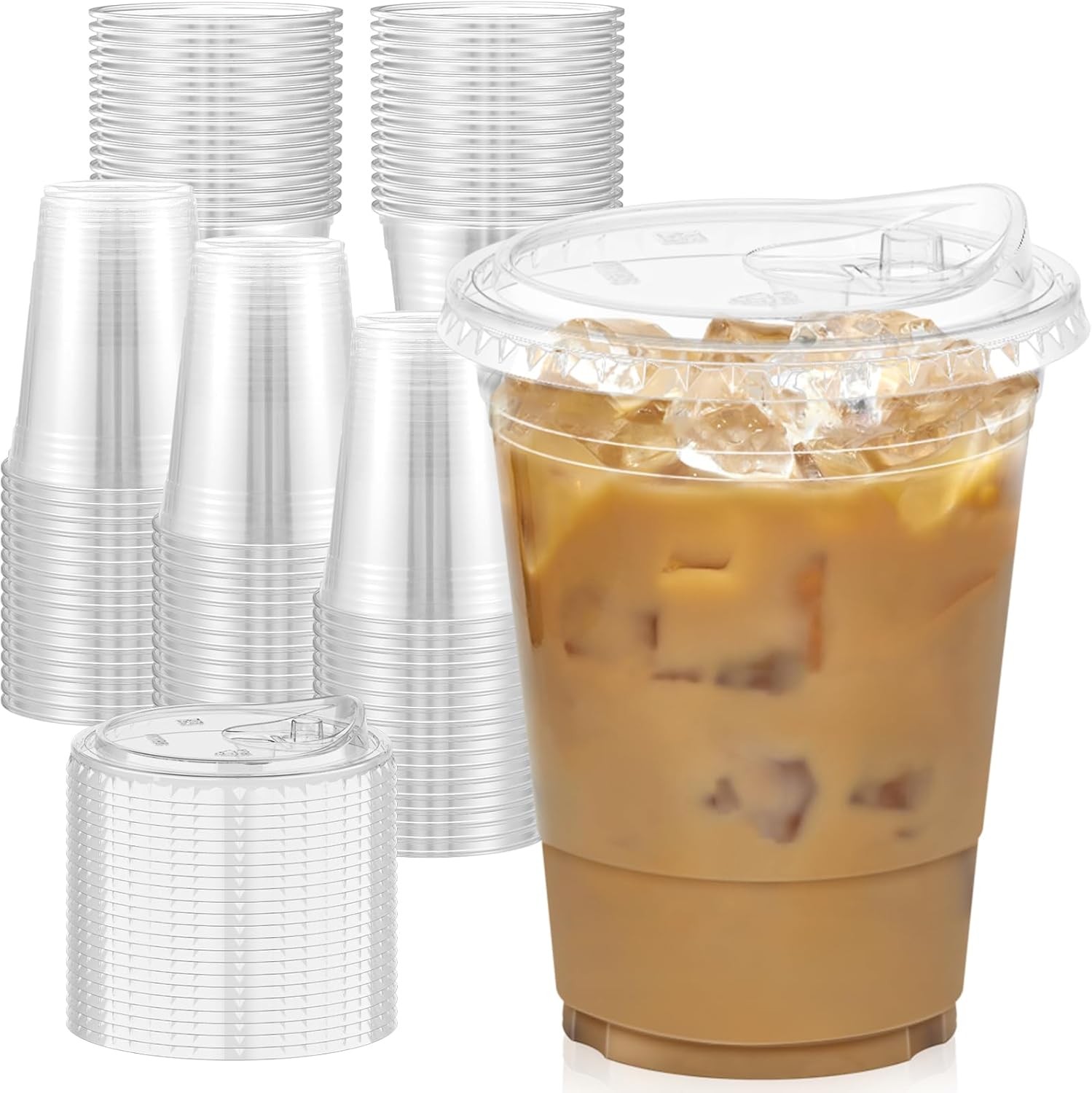 100 Pack Clear Plastic Cups with Lids - Sturdy & Food Safe for Cold Drinks