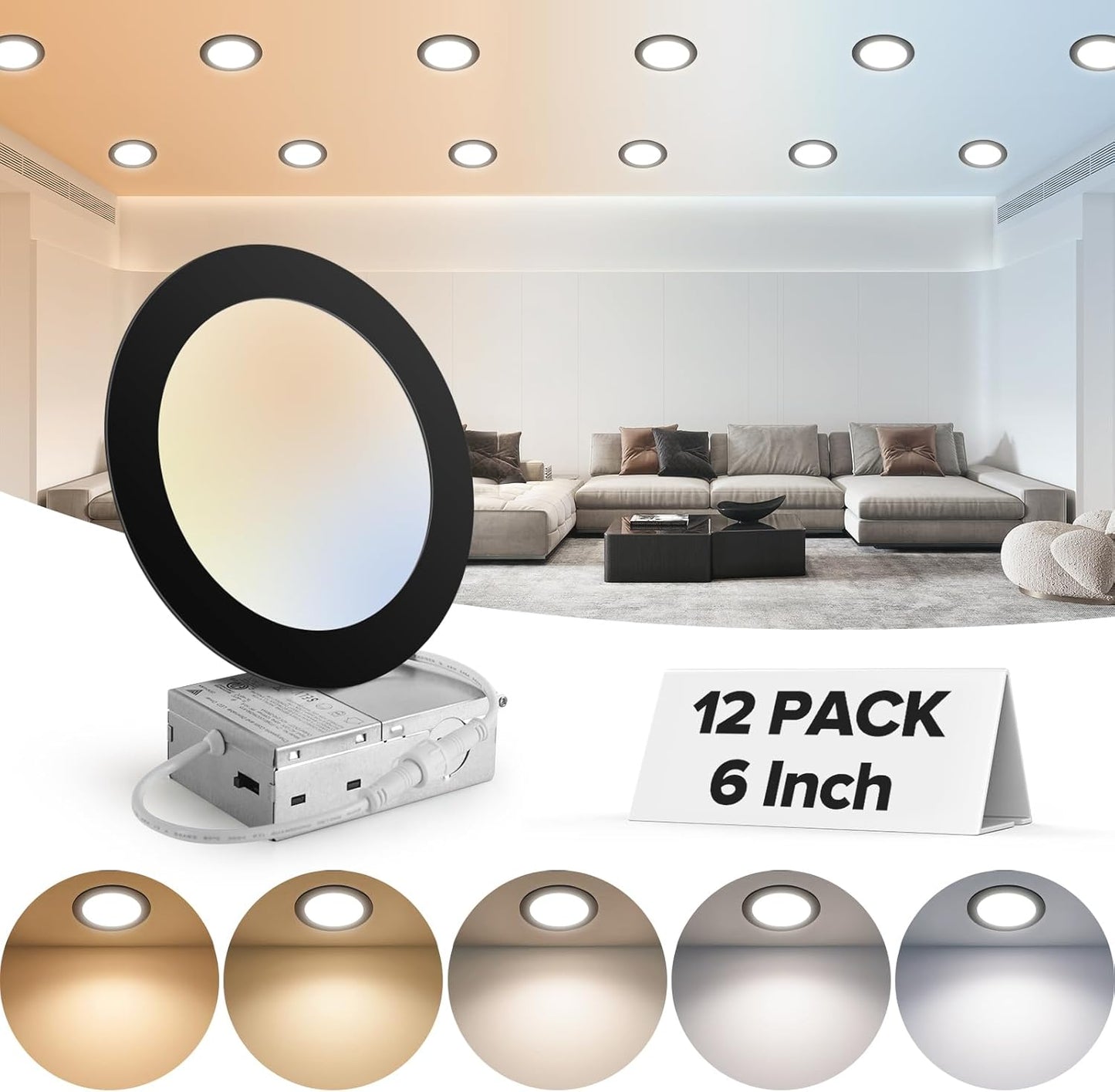 MAILCOS 12 Pack 6 Inch Ultra-Thin LED Recessed Lighting Set