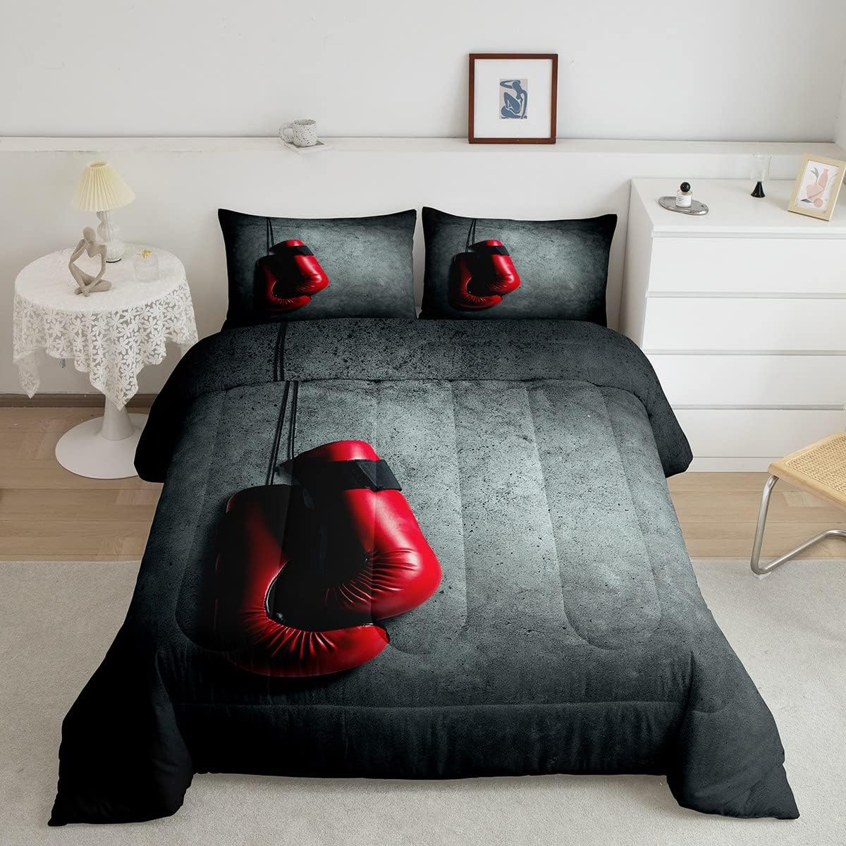 Boxing Bedding Set - Red Gloves Theme - Queen Size