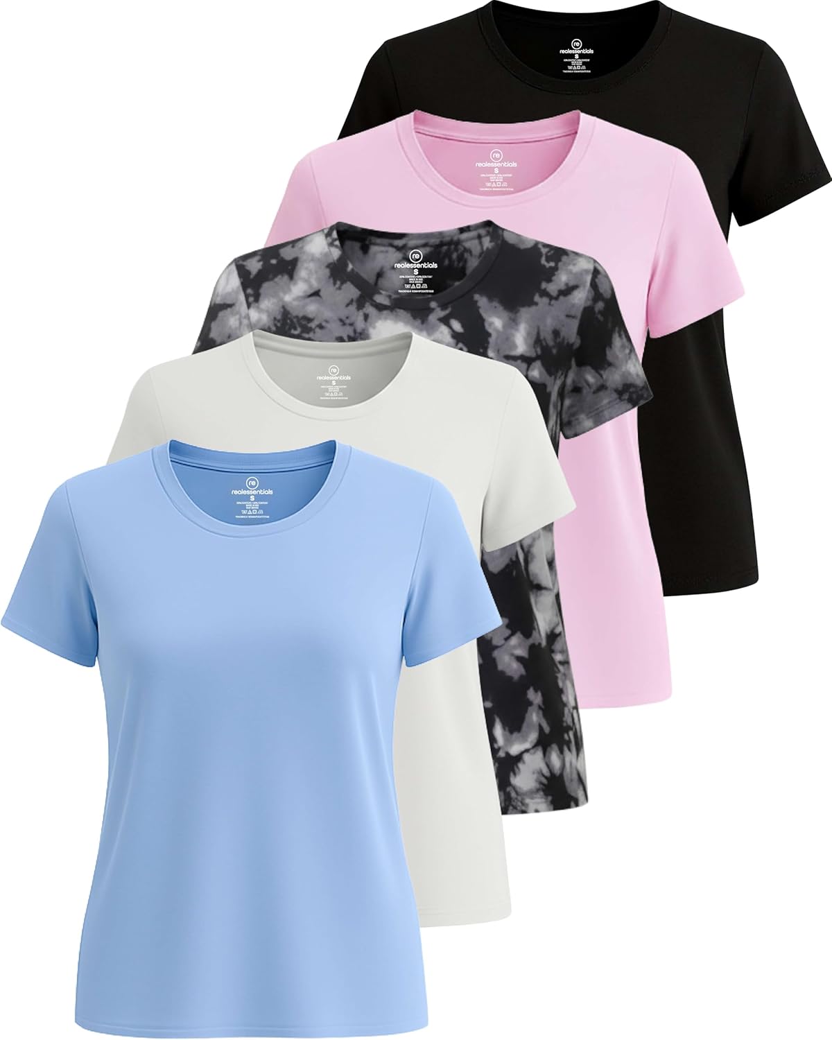 Real Essentials 5 Pack Women's Short Sleeve Workout T-Shirts